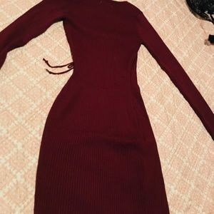 Long sleeve burgundy dress
